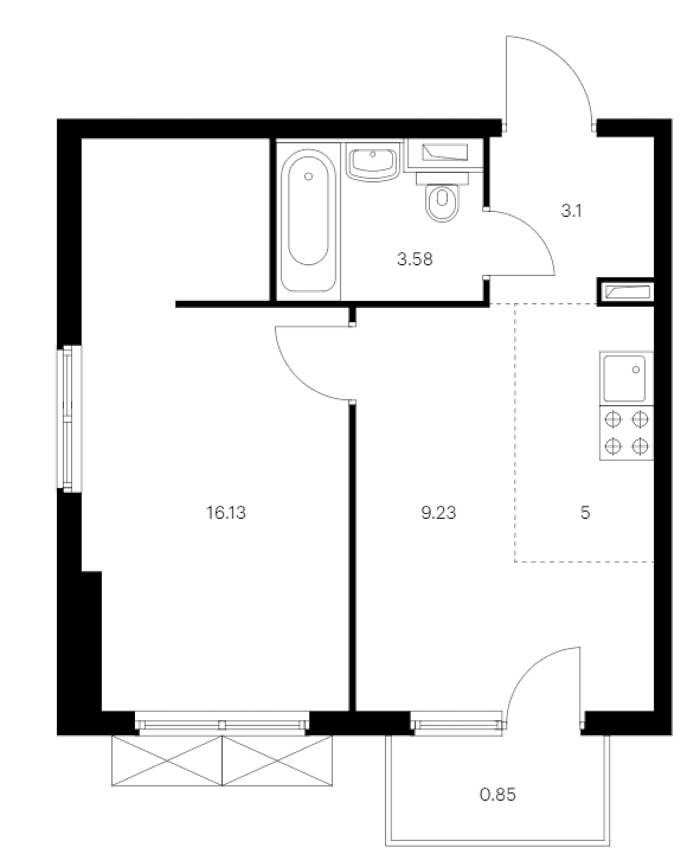 1-комнатная квартира 37.89 м², 7/15 эт., ЖК «Янинский лес»